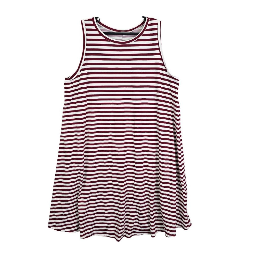 Womens Reborn J Sleeveless Red & White Striped A-Line Dress Polyester Stretch XL